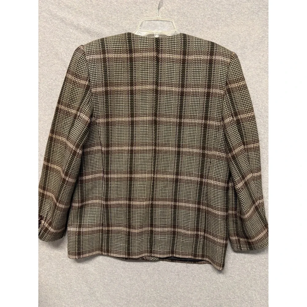 VTG Emily Womens Plaid Blazer Jacket  Wool Blend Career Sz 14 Romania‎